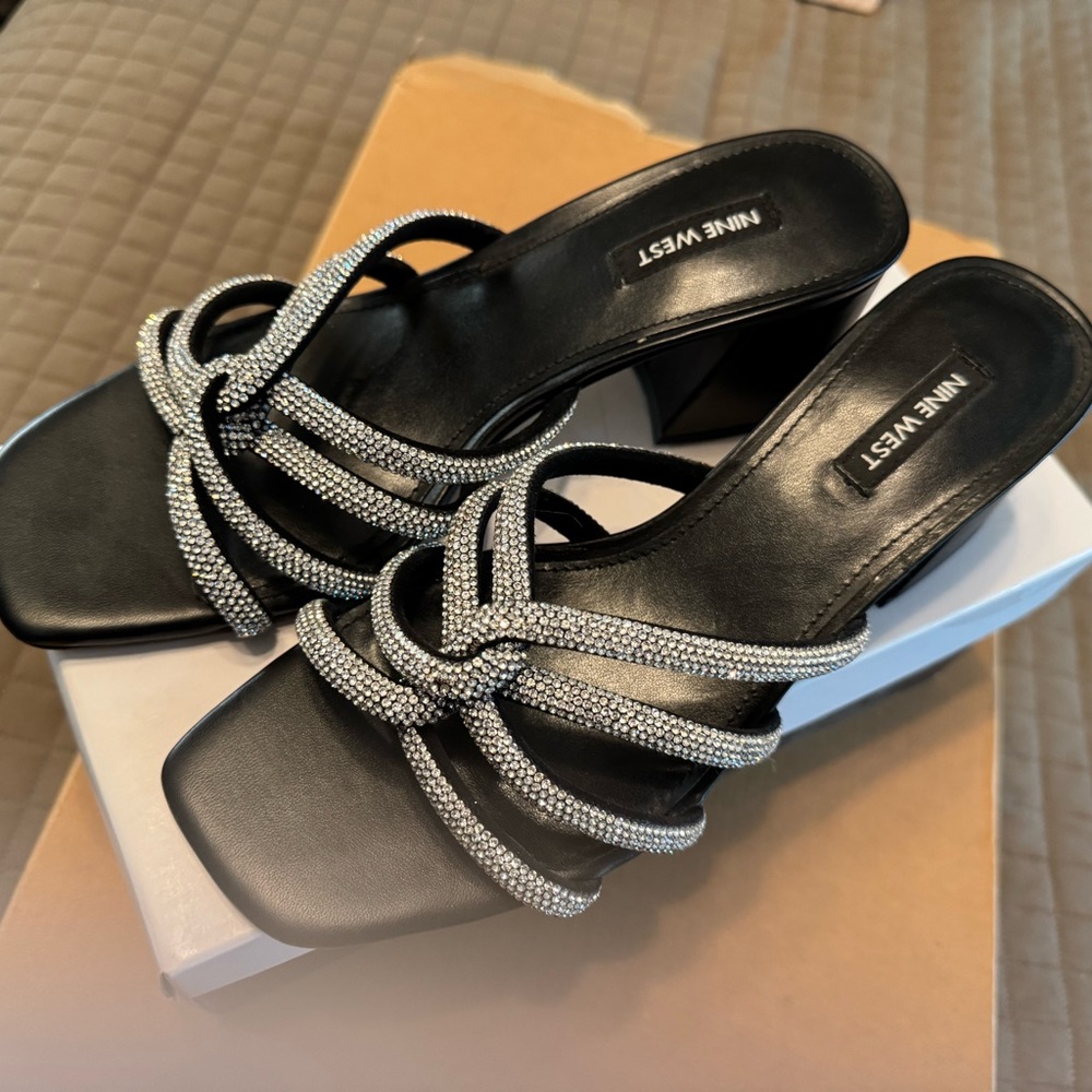 Nine West Black Heels with Silver Straps
